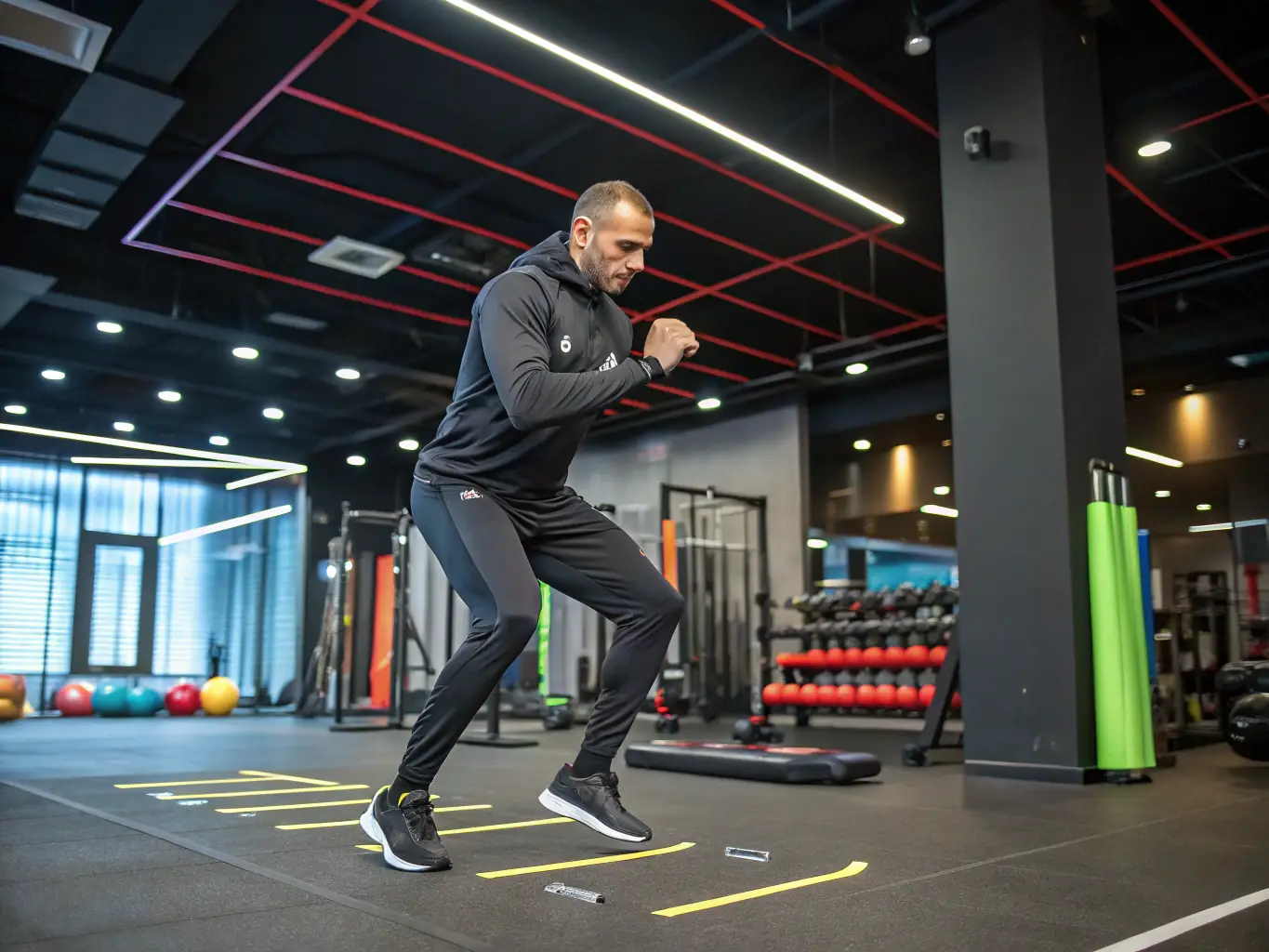 A dynamic image showcasing a personalized sports training session, with a coach guiding an athlete through a tailored exercise routine. The setting is a modern gym with state-of-the-art equipment, emphasizing the focus on individual needs and goals.