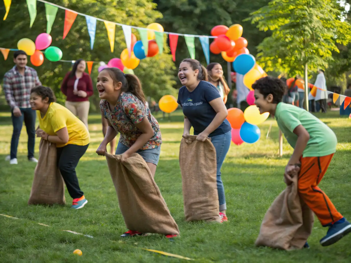 An inclusive image featuring a group of diverse individuals participating in a community sports program. The setting is a local park with people of all ages and abilities engaging in various sports activities, highlighting the sense of community and active participation.