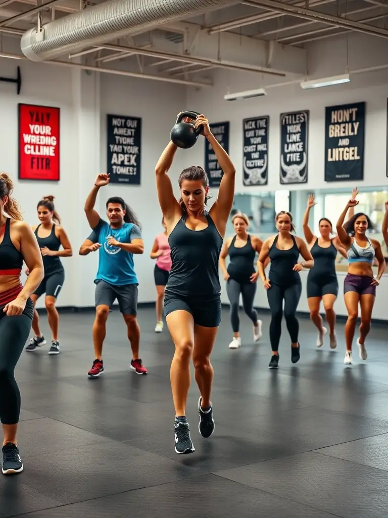 An image of a diverse group of adults engaged in a fitness class, highlighting the inclusivity and community aspect of the program, with a focus on promoting health and wellness.